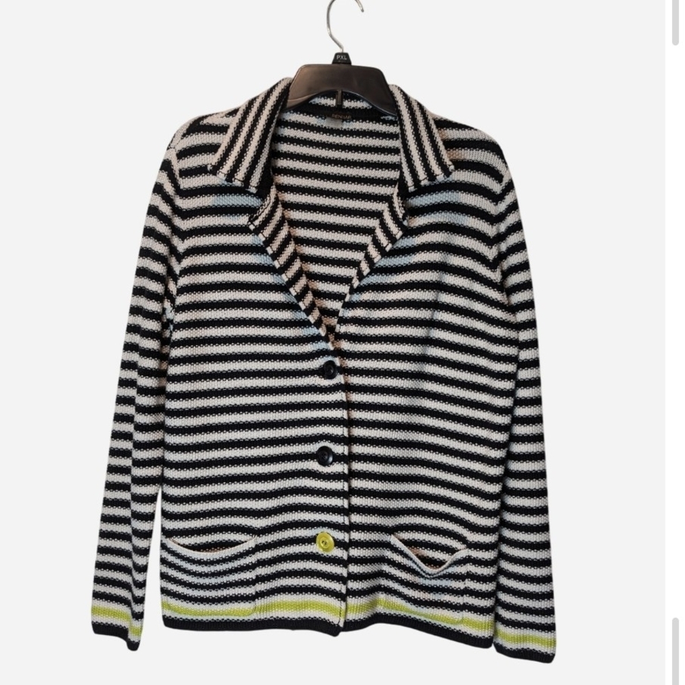 Pre-owned Renuar Black and White Striped Sweater with Yellow Accents - Picture 1 of 8